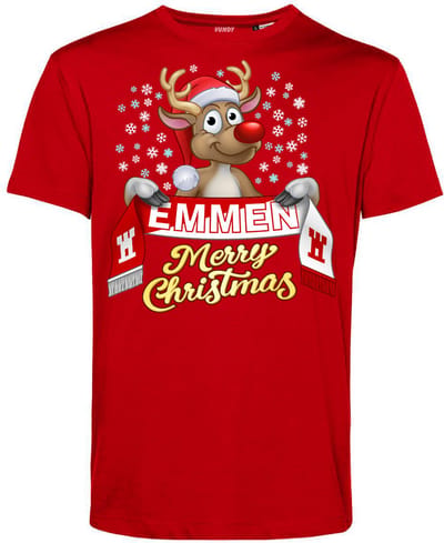 T-shirt Emmen | Foute Kersttrui Dames Heren | Kerstcadeau | FC Emmen supporter | Rood | maat XS