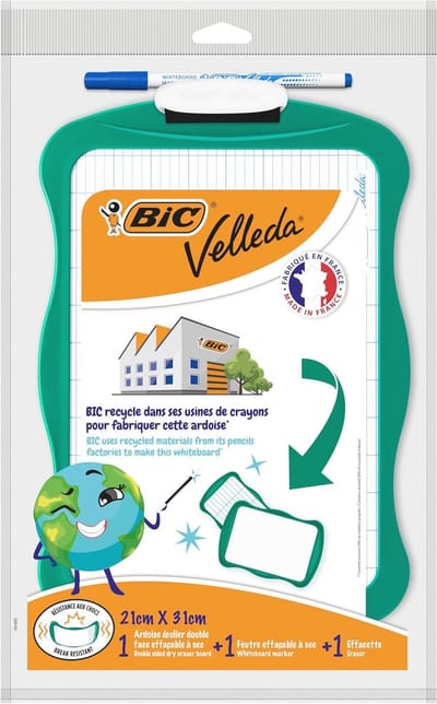 Dubbelzijdig Whiteboard met Marker en Wisser - 21 x 31 cm, Groene Rand, Verpakking van 1