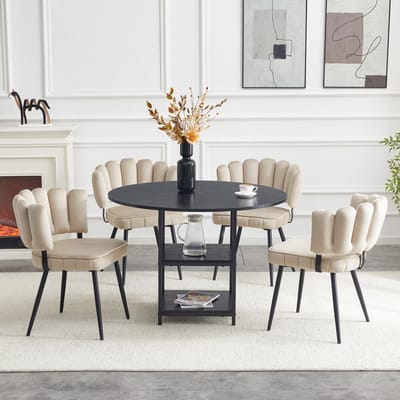 STILVORA Eettafelset - Ronde Tafel Met Opbergplanken En 4 Stoelen - Industrieel Voor Compacte Ruimtes - Metaal - 107x75 Cm - Zwart;Lichtbruin