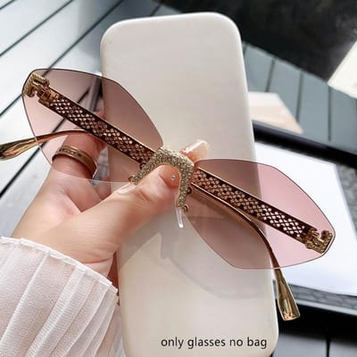 Lunettes de soleil hexagonales tendance sans monture en métal en forme de diamant de pointe F-sunglasses 90277 brown