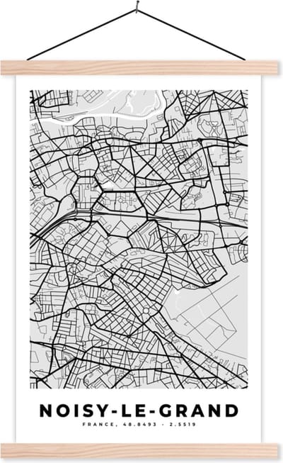 Posterhanger incl. Poster 40x60 cm - Schoolplaat - Noisy-le-Grand - Plattegrond - Frankrijk - Kaart - Stadskaart - Textielposter - Blanke latten - Stadskaart