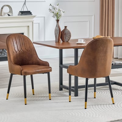 HAUSS SPOLE Eetkamerstoel - Luxe Design Met Armleuningen - Set Van 2 Met Blitz Rugleuning En Zachte Vulling - Voor Eetkamer En Café - Stof Metaal Bruin Zwart