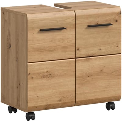 Wastafelkast op wielen - Moderne badkameropslag in Artisan Oak - 60x58x30 cm