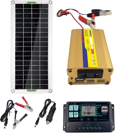 Zonnepaneel Kit - Solar Set - Off-Grid Opladen - Monokristallijn Silicium - 43x20 cm - Zwart