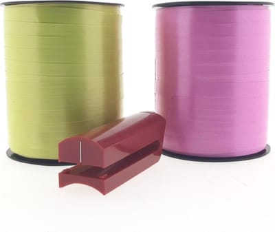 Premium Krullint Set + Krullintsplitter - Lime & Pink - Cadeaulint - Verpakkingslint - Breedte: 10 mm - Rollengte: 250 meter per rol - Gemakkelijk te Verwerken - Te Splitten - Dikke Kwaliteit - Levendige Kleuren