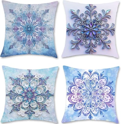 Kussensloop, 50 x 50 cm, blauw, kussen voor buiten, waterdicht, linnen, bloemen, set van 4 sierkussens met verborgen ritssluiting, voor bank, bed, woonkamer, thuis, decoratie, S1-226