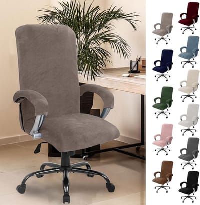 Zachte Bureauhoes met Armsteun en Hoofdgesteunde Gaming Stoelbekleding - Elastische Grijze en Beige Covers voor Comfort en Bescherming