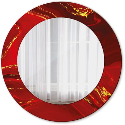 Tulup Spiegel - Spiegel op gehard Glas - Ronde Spiegel - Rood marmer - Diameter: 50 cm - Rode - Slaapkamerspiegel - Badkamerspiegel - Gang - Kleedkamer - Spiegel met een sierlijk motief - Decoratief Spiegel - Scandinavisch Design - Hangspiegel