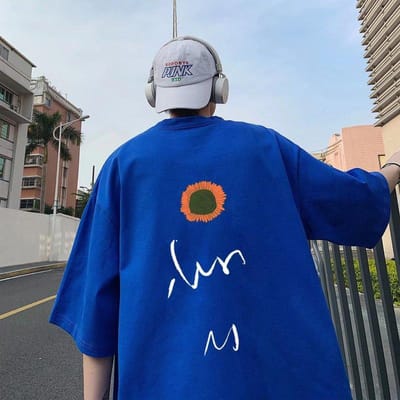 Korte Mouwen Mannen Mode Eenvoudige Bedrukking Vijf Mouwen T-shirt Design Gevoel van Minderheid Los Zomer M blauw