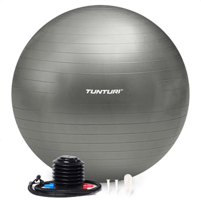 Tunturi Anti Burst Fitness bal met Pomp - Yoga bal 55 cm - Pilates bal - Zwangerschapsbal – 220 kg gebruikersgewicht - Incl Trainingsapp – Zilver