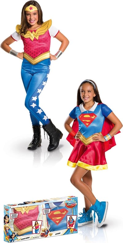 Supergirl™ en Wonder Woman™ kostuum set voor meisjes - Verkleedkleding