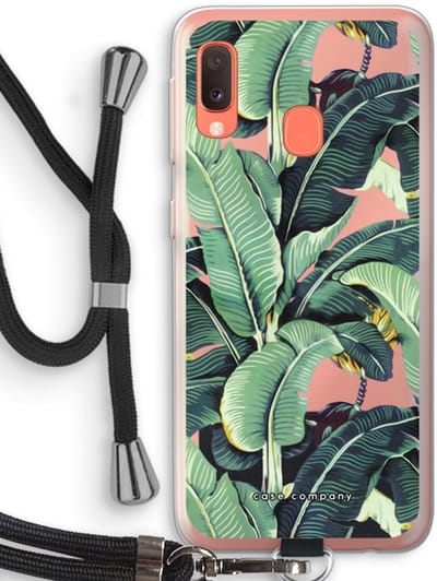 Case Company® - Hoesje met koord geschikt voor Samsung Galaxy A20e hoesje met Koord - Bananenbladeren - Telefoonhoesje met Zwart Koord - Bescherming aan alle Kanten en Over de Schermrand