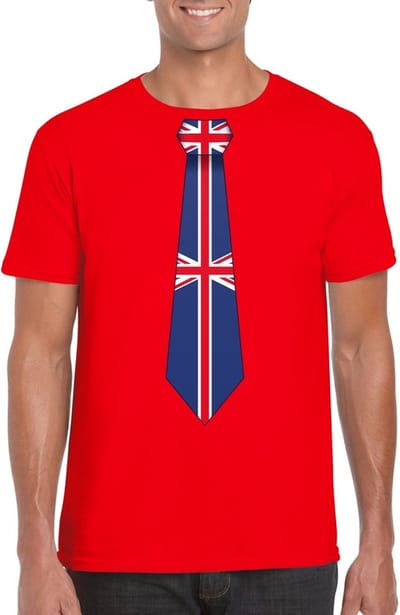 Supporters T-shirt - rood - met vlag Groot Britannie kleuren stropdas - heren - korte mouw S