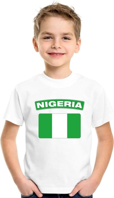 Nigeria t-shirt met Nigeriaanse vlag wit kinderen 110/116