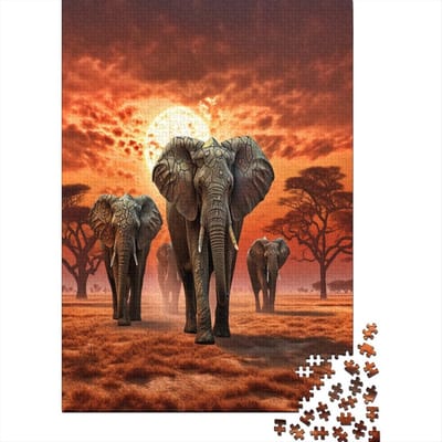 Olifant Puzzel - Legspel Stukjes - Ontspannend Tijdverdrijf - Premium Gerecycled Karton - 75x50 cm - Kleurrijk Design