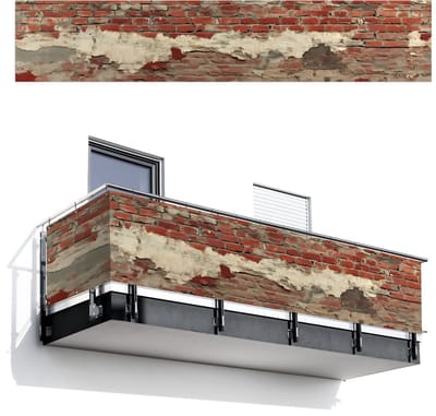 Balkonscherm 500x100 cm - Balkonposter Muur - Baksteen - Verweerd - Balkon scherm decoratie - Balkonschermen - Balkondoek zonnescherm