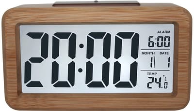 Wekker Digitale wekker, van hout, met sensormodule, groot display, bureauklok, datum- en temperatuurweergave, nachtlampje, digitale klok met sluimermodule (batterijen niet inbegrepen)