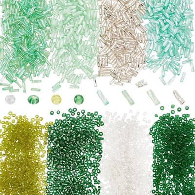 4320 Stuks Glazen Zaadparels en 1200 Stuks Lange Tube Beads voor DIY Armbanden, 4 Stijlen, 2mm en 6x2mm, Creatief Knutselen met Kleine Groene Parels