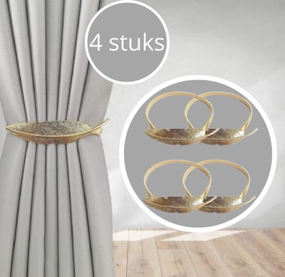 Home2go Gordijn Embrasse - Gordijnhouder - raamdecoratieaccessoires - Gordijn hanger - Gordijn Accessoires - Gouden Bladvorm - 40 cm 4 Stuks