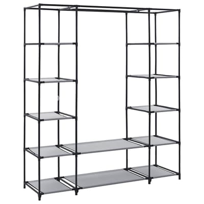 vidaXL - Kledingkast - met - vakken - en - stangen - 150x45x176 - cm - stof - grijs
