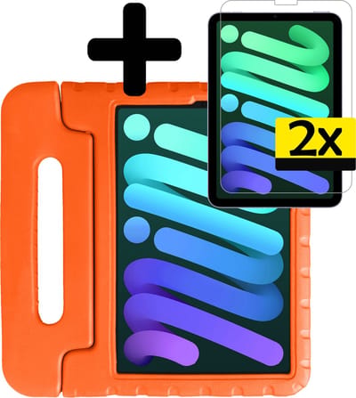 Hoes - Geschikt voor Apple iPad Mini 6 (2021) - 8.3 inch - 6e Generatie - Met Screenprotector - Kinderhoes Shockproof Bumper - Kidsproof Case - Tablet Hoesje - Kinder Hoesje Cover - Oranje