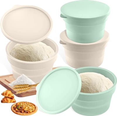 Set van 4 Opvouwbare en Stapelbare Pizza Deegdozen met Deksel - Antikleef Siliconen Fermentatiebakken voor Brood en Pizza, Ideaal voor Sourdough en Bakken