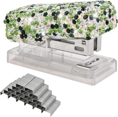 Kleine Nietmachine - Mini Stapelaar - Papier Verwerken - Versierd Met Strass - 6.2 x 3 cm - Groen