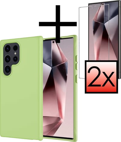 Hoesje - Met 2x Screenprotector - Geschikt voor Samsung Galaxy S24 Ultra - Sterk & Shockproof - Back Cover - Siliconen Case - Telefoon Hoes - Groen