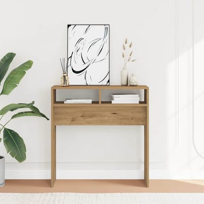 vidaXL - Wandtafel - 78x30x80 - cm - bewerkt - hout - artisanaal - eikenkleur