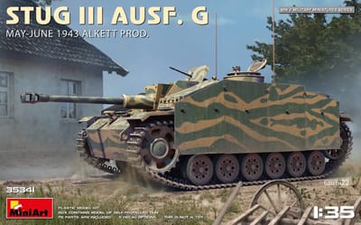 MiniArt Modelbouwpakket Auto - 35341 Sturmgeschütz III - StuG III Ausf. G - Mei-juni 1943 Alkett-productie Plastic - 1:35 - Modelbouw