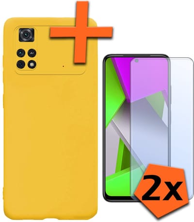 Hoes - Met 2x Screenprotector - Geschikt voor Xiaomi Poco X4 Pro 5G - Sterk & Shockproof - Back Cover - Siliconen Case - Telefoon Hoes - Geel