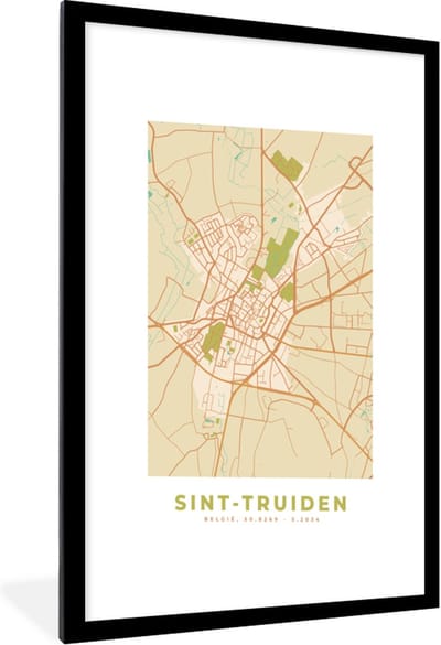 Fotolijst incl. Poster - Vintage - Plattegrond - Stadskaart - Sint-Truiden - Kaart - 60x90 cm - Posterlijst