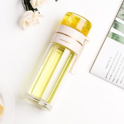 Leuke creatieve transparante bubbelthee isolatie warmwaterkruik thee water scheiding glazen thermosfles thee-infuser drinkgerei 350ml beige