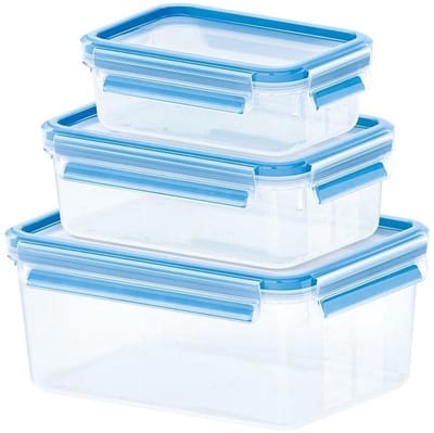 Emsa 508566 Clip & Close Vershouddozen 0.55L/1L/2.3L 3 Stuks Blauw
