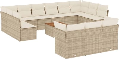vidaXL - 14-delige - Loungeset - met - kussens - poly - rattan - beige