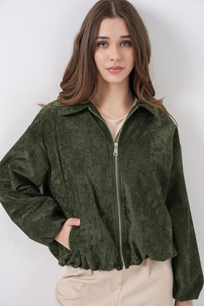 Overmaat Velvet Zip-Up Jas met Zakken