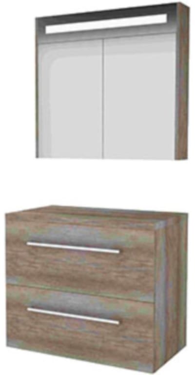 Basic-Line Premium 46 Badkamermeubelset - 80 x 46 cm - Met Grepen - 2 Lades - Wastafelblad - Spiegelkast met LED Verlichting - Scotch Oak