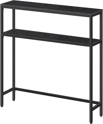 Slanke tafel - Gangtafel bijzettafel - Entree opruimen - Twee opbergplanken - 80 cm breed - Houtskoolgrijs zwart