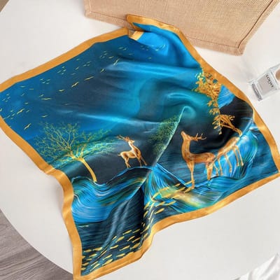 Lente/Zomer Herten Grafische Print Nek Sjaal Buiten Decoratie Wraps voor Vrouwen Ademend 70*70cm Imitatie Zijde Vierkante Sjaal blue