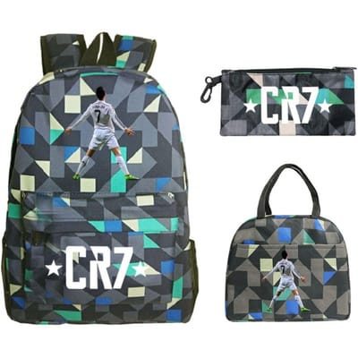 Cristiano Ronaldo Randproducten Cr7 Bedrukking Kinderrugzak Sterbedrukking Leerling Schooltas Lunchtas Etui Drie Delen Set No specifications
