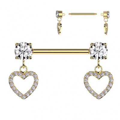 Tepelpiercing hartje hanger 1.6x14 - goud - LMPiercings