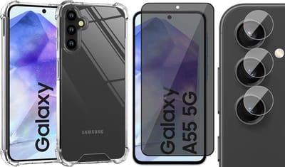 Hoesje geschikt voor Samsung Galaxy A55 - Privacy Screenprotector Volledig Dekkend Glas & Camera - Shockproof Transparant