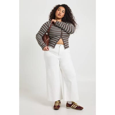 boohoo Dames De Plus High Waist Cropped Wide Leg Jeans | Wit | Maat: 46