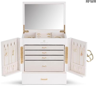 Grote Sieradenkist - Juwelendoos Organizer - Sieraden Opbergen - 6 Lagen Met Spiegel - XXL Formaat - Wit
