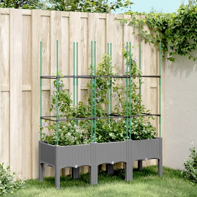 vidaXL - Plantenbak - met - latwerk - 120x40x142,5 - cm - polypropeen - lichtgrijs