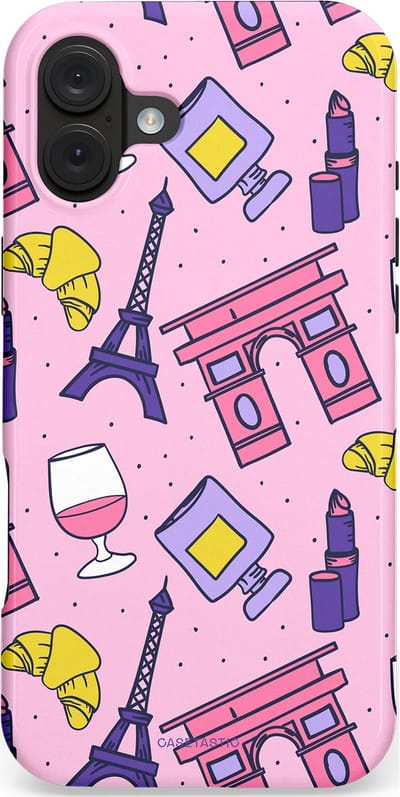 Casetastic hoesje geschikt voor Apple iPhone 16 Plus - MagSafe - Dubbellaagse bescherming - Trip to Paris - Fashion Case - Lichtroze Lila