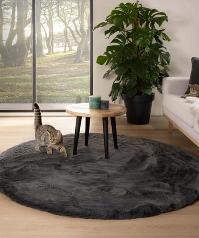 Rond hoogpolig vloerkleed - Comfy plus donkergrijs 80