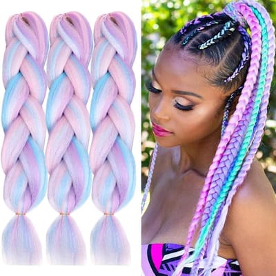 Gemengde Kleur Yaki Synthetische Haar Extensions voor Vlechten - Vooraf Gestrekte Jumbo Vlechten, 24 inch, 3 stuks per verpakking, Perfect voor Afrikaanse Box Braids