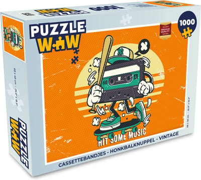 Puzzel Cassettebandjes - Honkbalknuppel - Vintage - Legpuzzel - Puzzel 1000 stukjes volwassenen