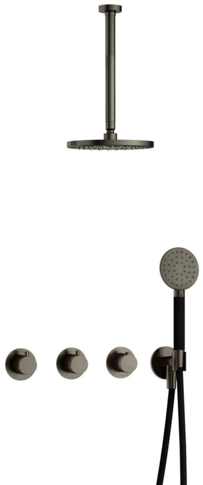 Hotbath Cobber IBS70 inbouw regendoucheset met ronde handdouche aan houder en 20cm ronde hoofddouche aan 30cm plafondarm verouderd ijzer